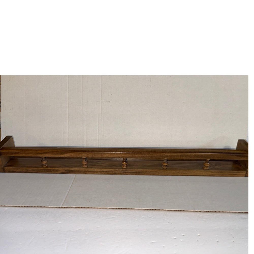Vintage Wooden Wall Shelf Gallery Rail Spindle Spice Rack Walnut Finish 24 Inch